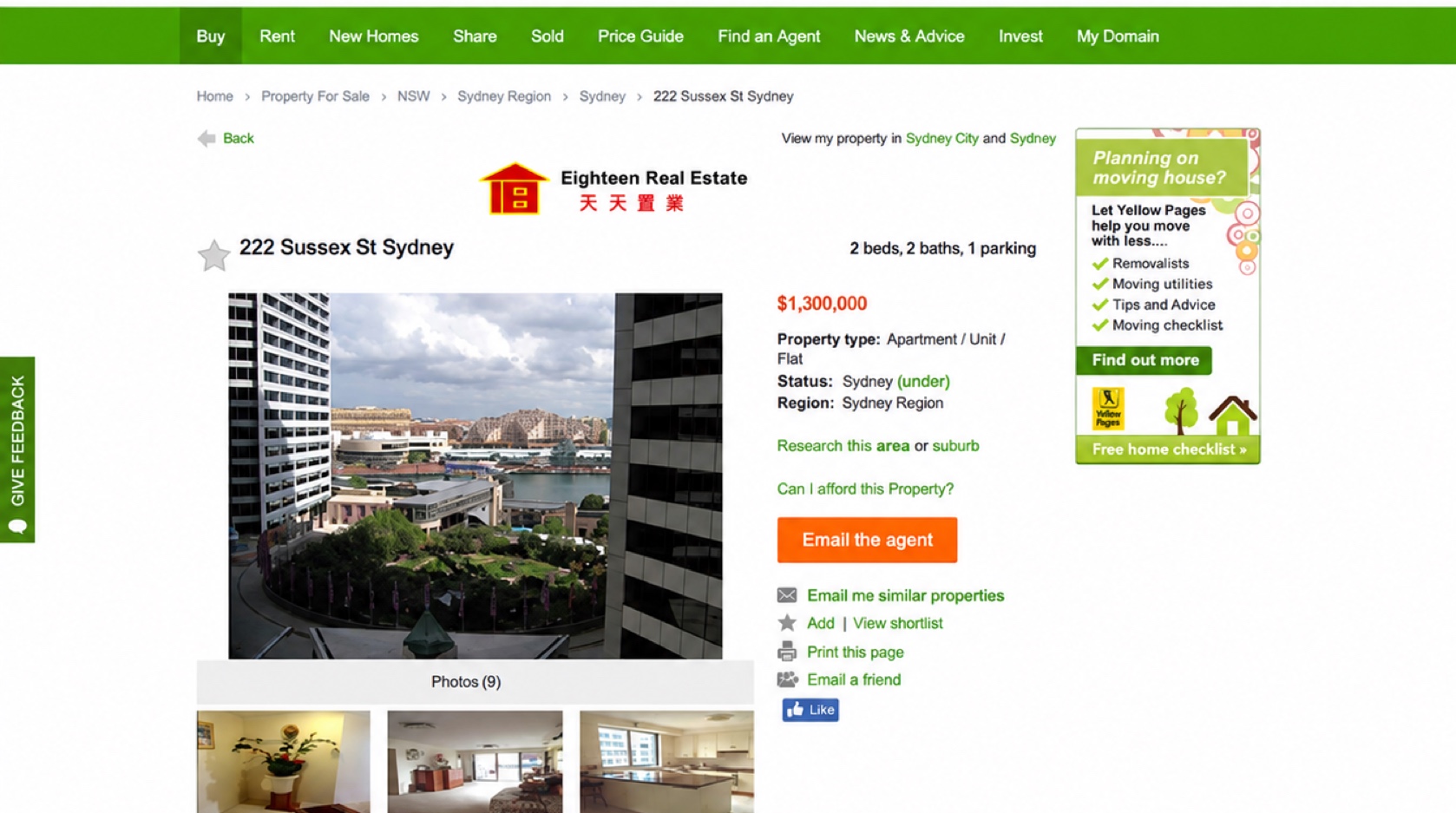 Original Domain listing with a small property photo and dense listing information